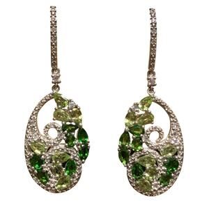 STS Sterling Silver, Chrome Diopside, Peridot and CZ Earrings Dangle Made India